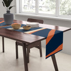 Mid Century Modern Retro Lounge Striped Ogee Pattern in Midcentury Navy Blue, Spiced Orange, and Beige Table Runner Gallery Image 2