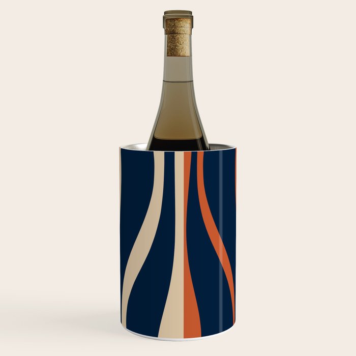 Mid Century Modern Retro Lounge Striped Ogee Pattern in Midcentury Navy Blue, Spiced Orange, and Beige Wine Chiller Gallery Image 3