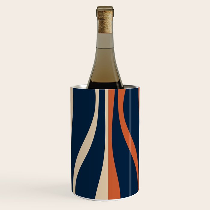 Mid Century Modern Retro Lounge Striped Ogee Pattern in Midcentury Navy Blue, Spiced Orange, and Beige Wine Chiller Gallery Image 2