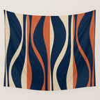 Mid Century Modern Retro Lounge Striped Ogee Pattern in Midcentury Navy Blue, Spiced Orange, and Beige Wall Tapestry Gallery Image 4