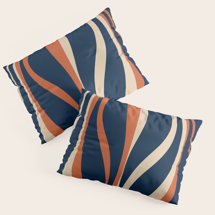 Mid Century Modern Retro Lounge Striped Ogee Pattern in Midcentury Navy Blue, Spiced Orange, and Beige Pillow Sham Gallery Image 1