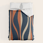 Mid Century Modern Retro Lounge Striped Ogee Pattern in Midcentury Navy Blue, Spiced Orange, and Beige Comforter Gallery Image 6