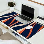 Mid Century Modern Retro Lounge Striped Ogee Pattern in Midcentury Navy Blue, Spiced Orange, and Beige Desk Mat Gallery Image 2