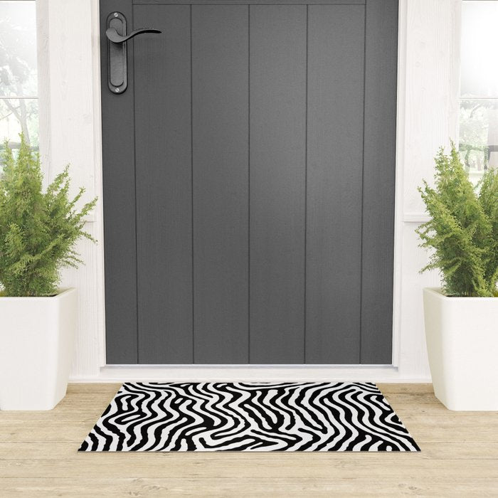 Black and white zebra stripe print art pattern Welcome Mat Gallery Image 3