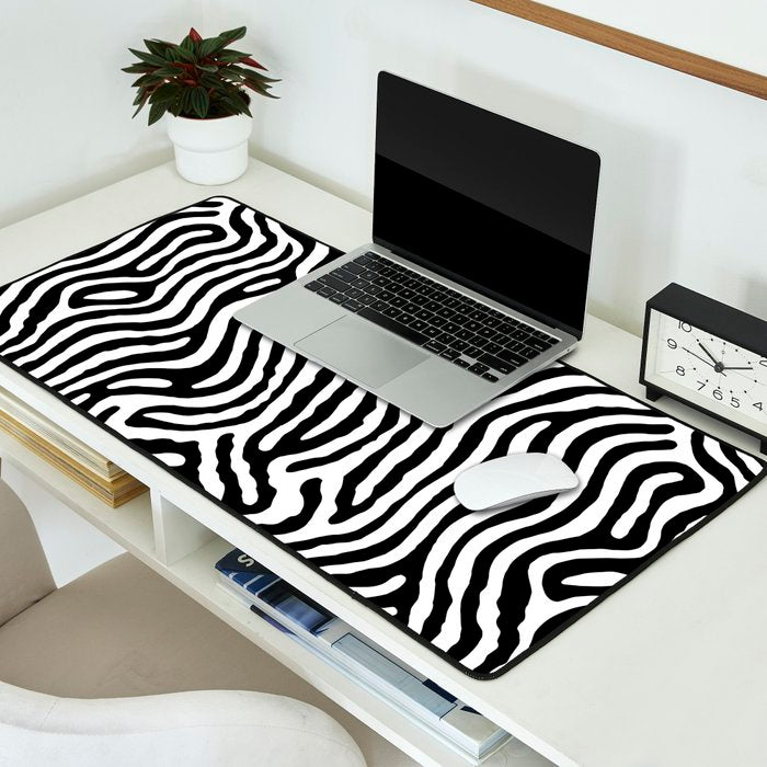 Black and white zebra stripe print art pattern Desk Mat Gallery Image 2