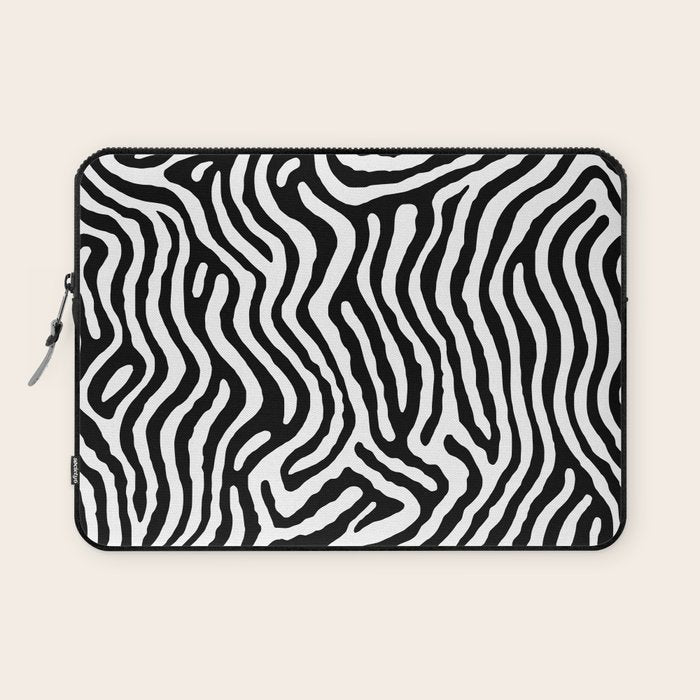 Black and white zebra stripe print art pattern Laptop Sleeve Gallery Image 1
