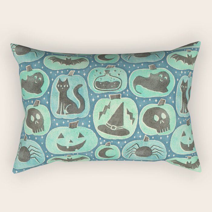 Halloween Pumpkins - ghoulish green  Rectangular Pillow Gallery Image 1