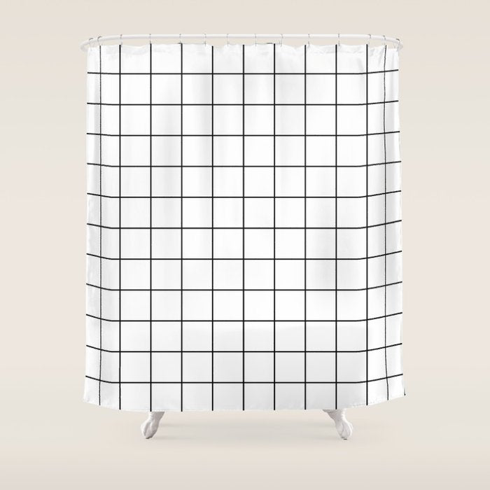 Grid Pattern Stripes Lines Black and White Minimalist Geometric Stripe Line Drawing Shower Curtain Gallery Image 1