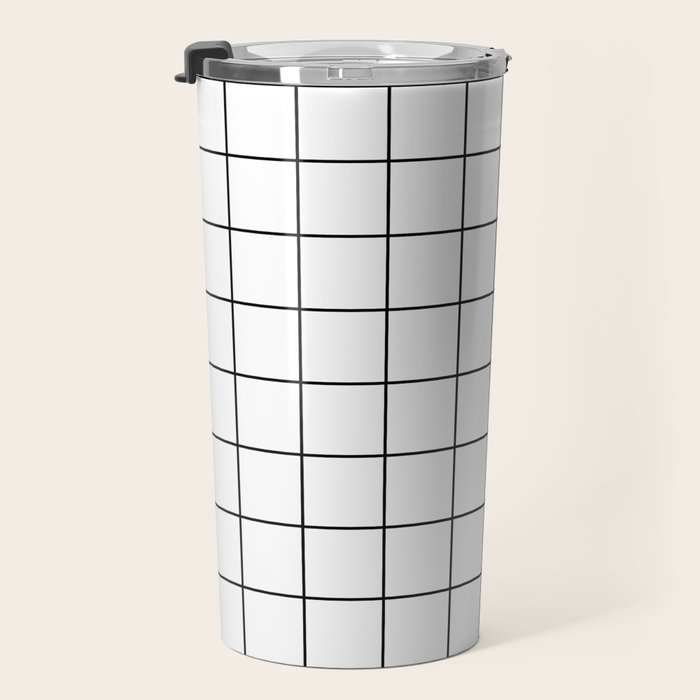 Grid Pattern Stripes Lines Black and White Minimalist Geometric Stripe Line Drawing Travel Mug Gallery Image 3