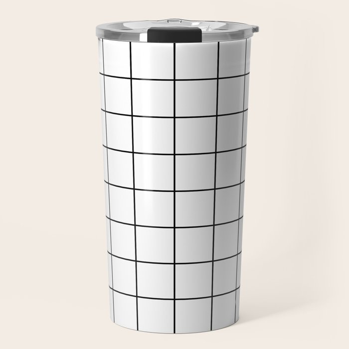 Grid Pattern Stripes Lines Black and White Minimalist Geometric Stripe Line Drawing Travel Mug Gallery Image 1