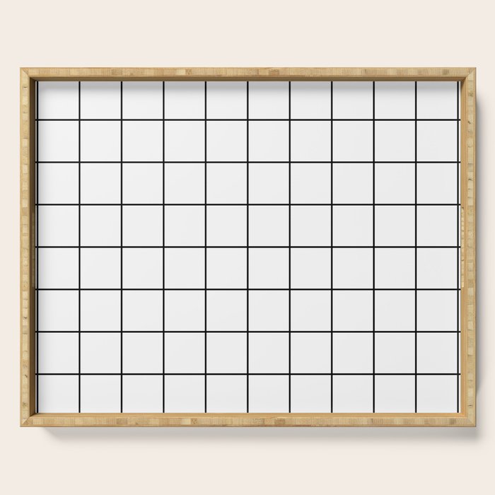Grid Pattern Stripes Lines Black and White Minimalist Geometric Stripe Line Drawing Serving Tray Gallery Image 1