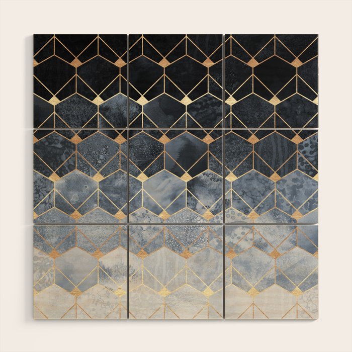 Blue Hexagons And Diamonds Wood Wall Art Gallery Image 1