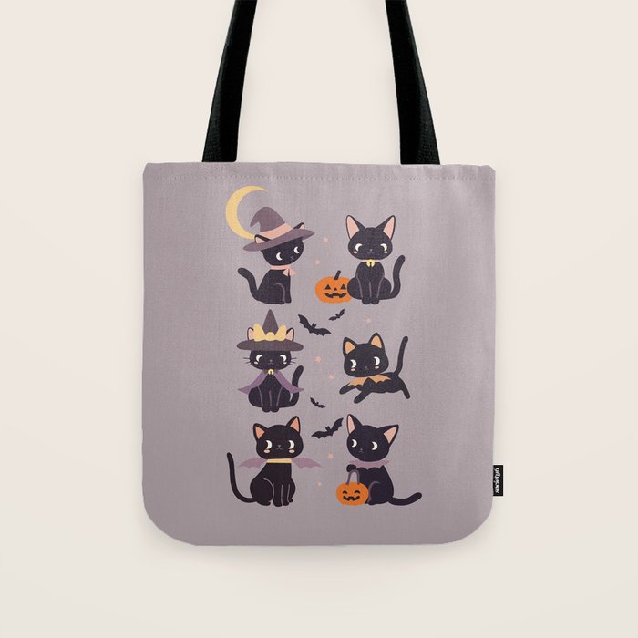 Cute Halloween Witch Cats and Pumpkins  Tote Bag Gallery Image 1