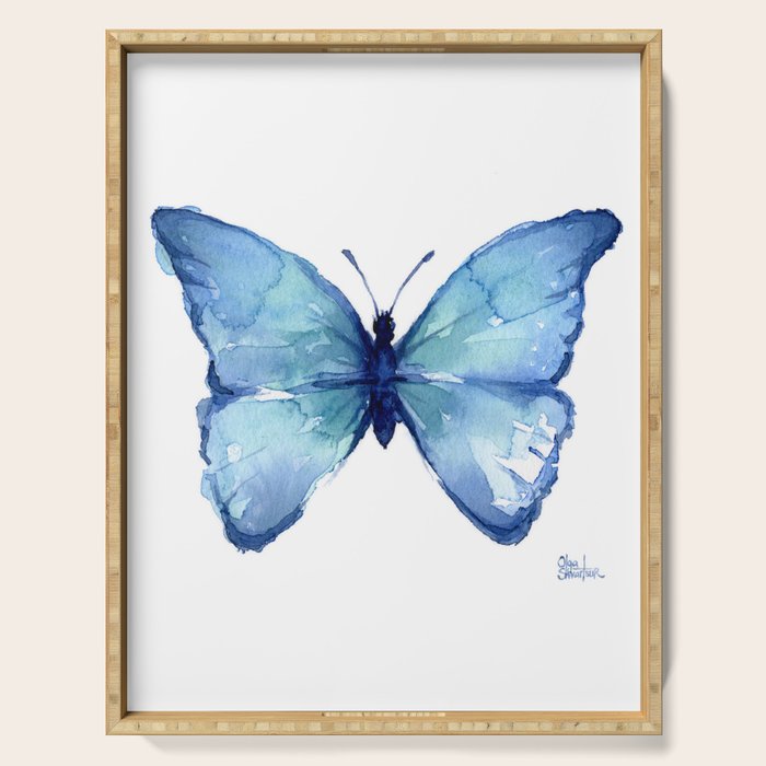 Blue Butterfly Watercolor Serving Tray Gallery Image 1