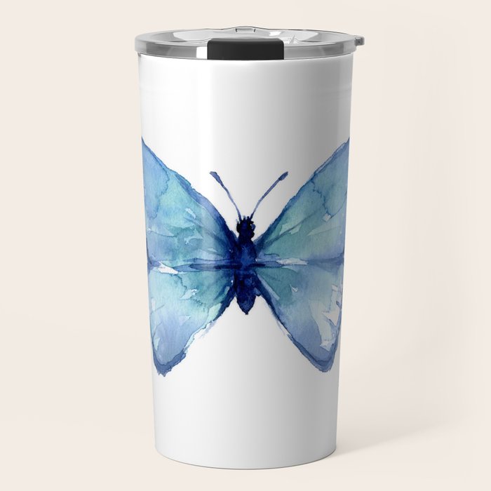 Blue Butterfly Watercolor Travel Mug Gallery Image 1
