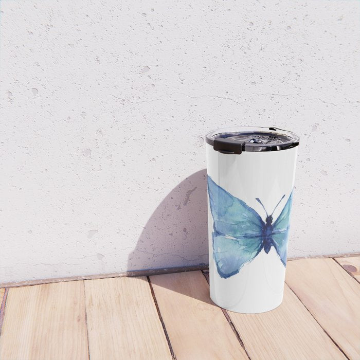 Blue Butterfly Watercolor Travel Mug Gallery Image 4