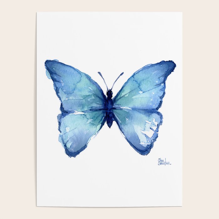 Blue Butterfly Watercolor Poster Gallery Image 4