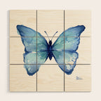 Blue Butterfly Watercolor Wood Wall Art Gallery Image 1