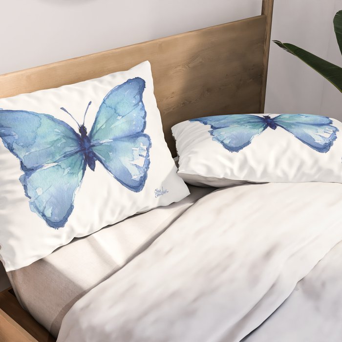 Blue Butterfly Watercolor Pillow Sham Gallery Image 2