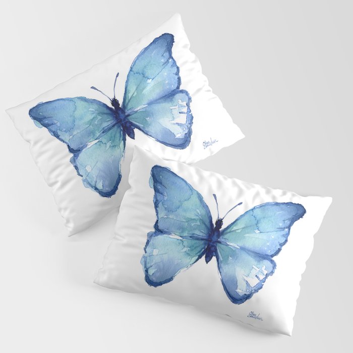 Blue Butterfly Watercolor Pillow Sham Gallery Image 3