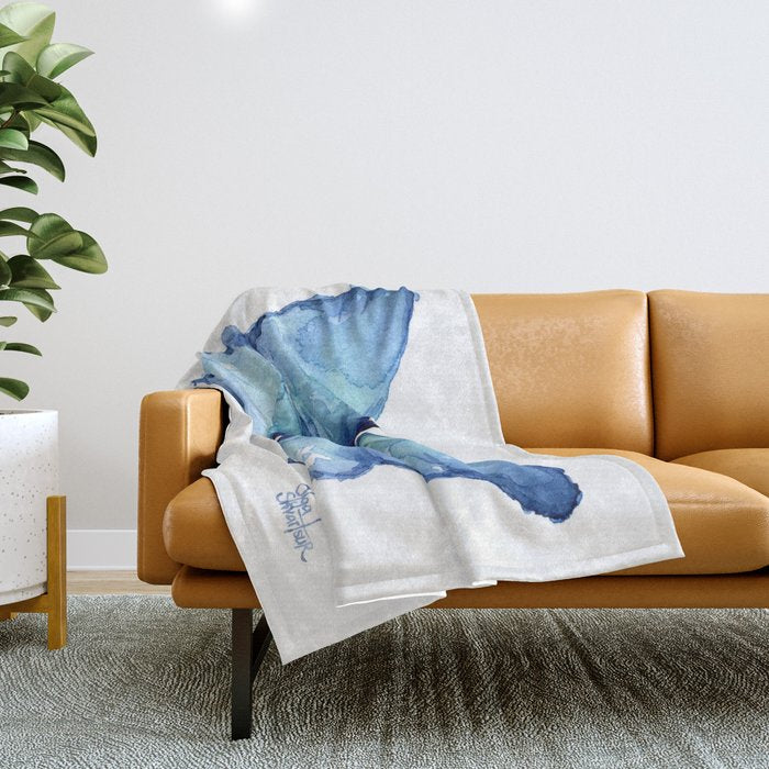 Blue Butterfly Watercolor Throw Blanket Gallery Image 1