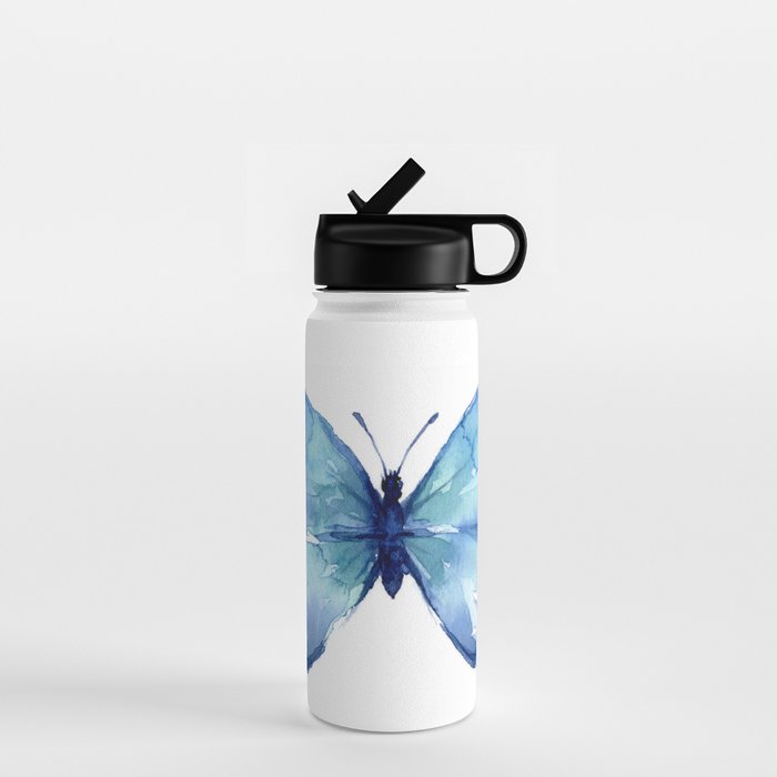 Blue Butterfly Watercolor Water Bottle Gallery Image 1