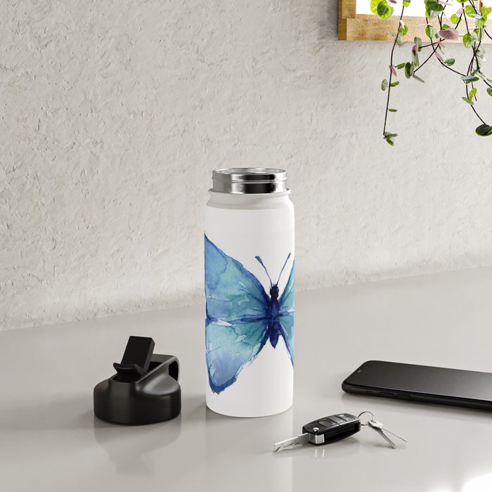 Blue Butterfly Watercolor Water Bottle Gallery Image 4