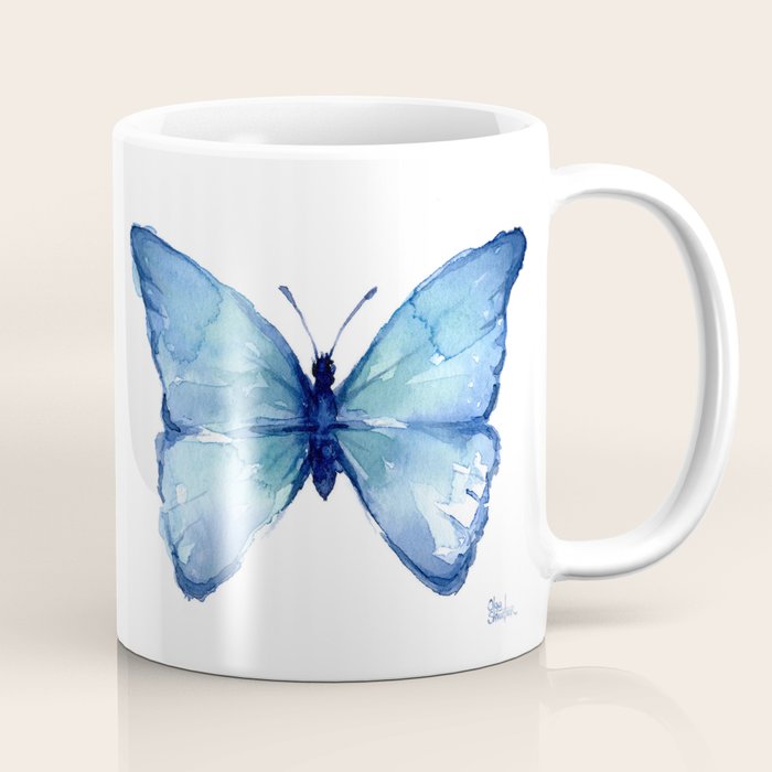 Blue Butterfly Watercolor Coffee Mug Gallery Image 1