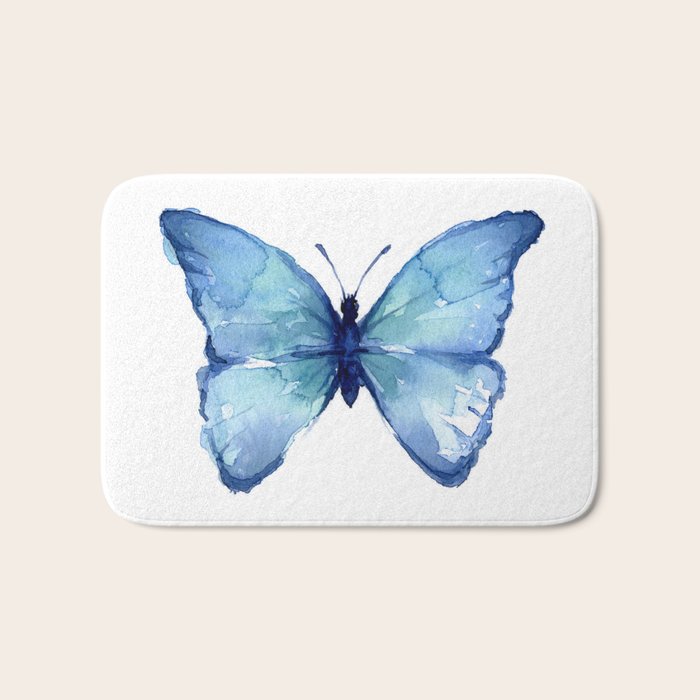 Blue Butterfly Watercolor Bath Mat Gallery Image 1