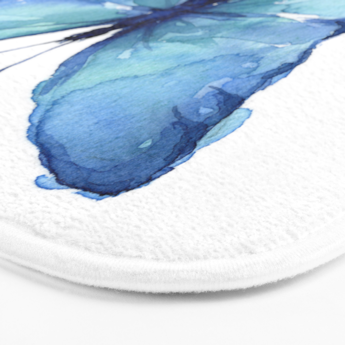 Blue Butterfly Watercolor Bath Mat Gallery Image 3
