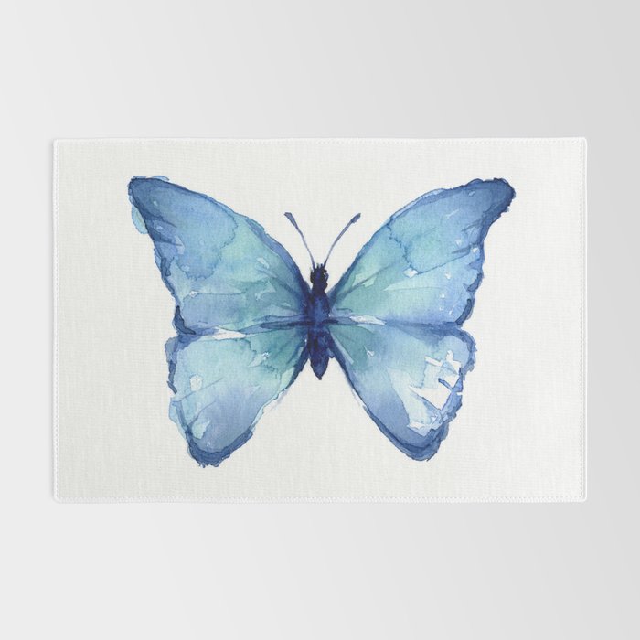 Blue Butterfly Watercolor Rug Gallery Image 2