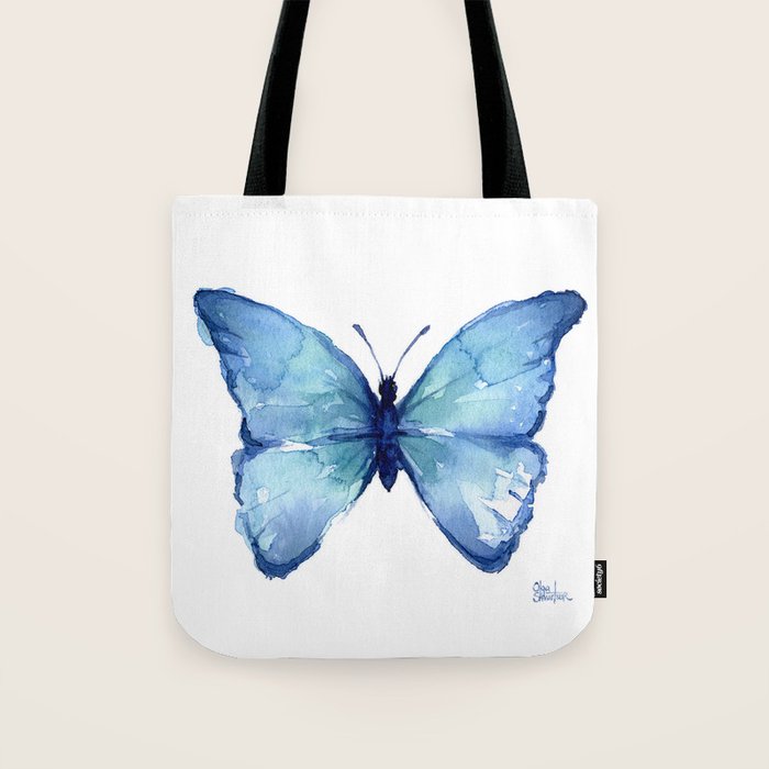 Blue Butterfly Watercolor Tote Bag Gallery Image 1