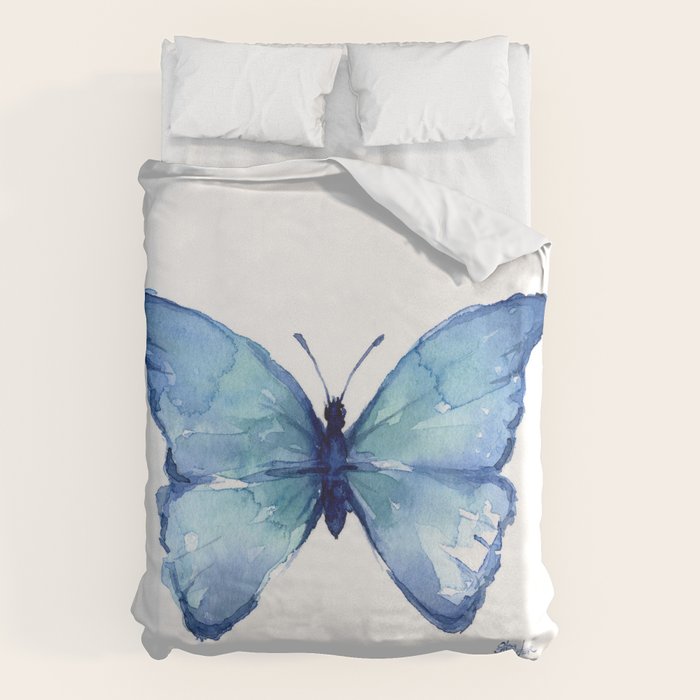 Blue Butterfly Watercolor Duvet Cover Gallery Image 6
