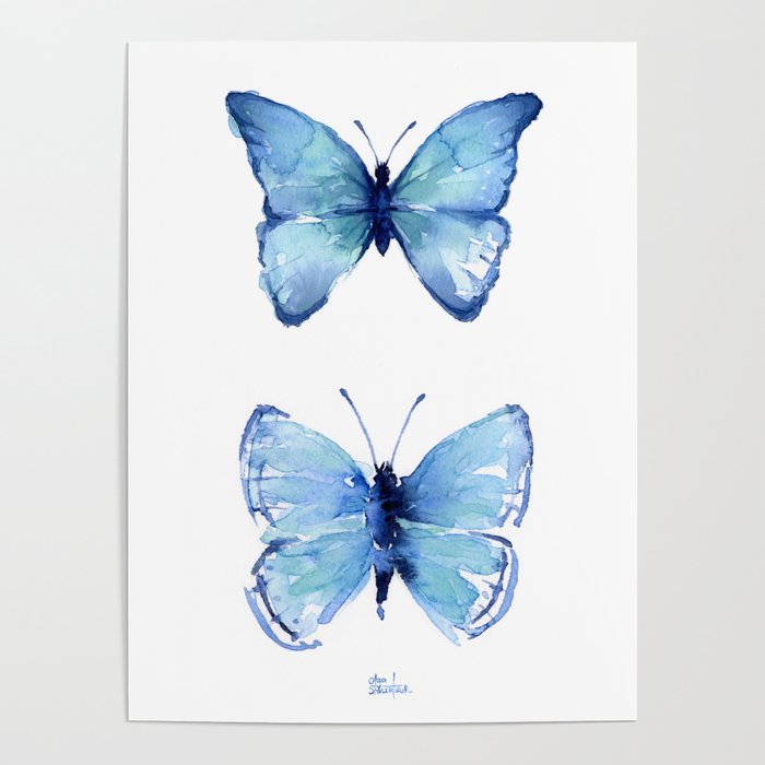 Two Blue Butterflies Watercolor Poster Gallery Image 4