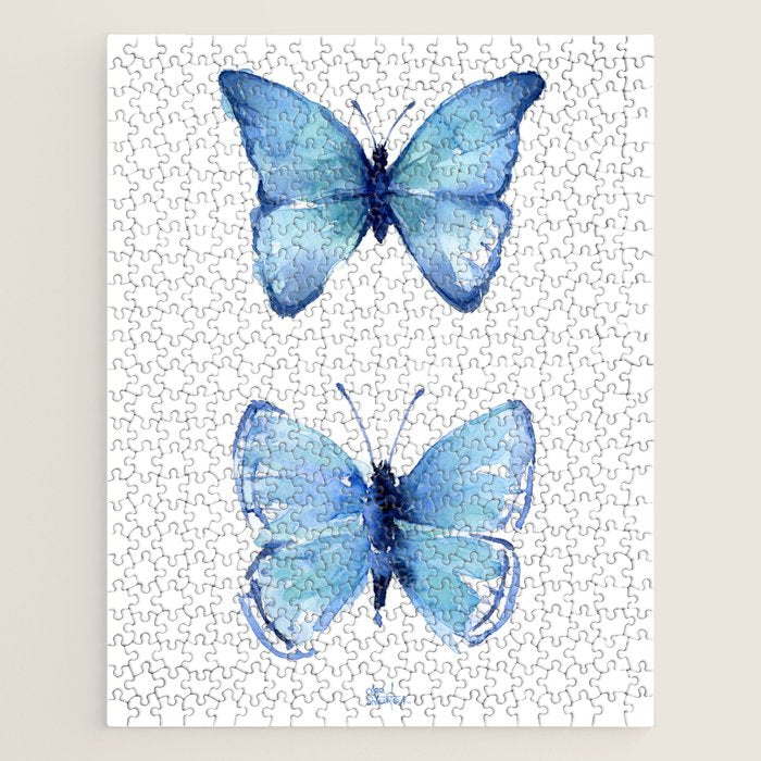 Two Blue Butterflies Watercolor Jigsaw Puzzle Gallery Image 1