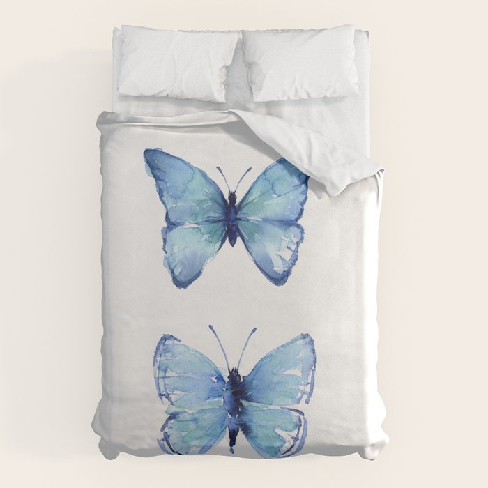 Two Blue Butterflies Watercolor Duvet Cover Gallery Image 6