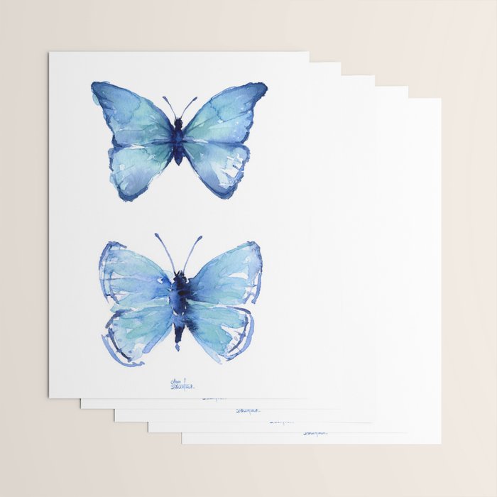 Two Blue Butterflies Watercolor Wrapping Paper Gallery Image 3