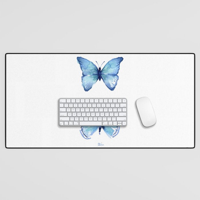 Two Blue Butterflies Watercolor Desk Mat Gallery Image 1