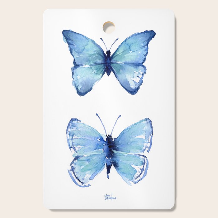 Two Blue Butterflies Watercolor Cutting Board Gallery Image 1