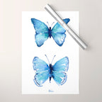 Two Blue Butterflies Watercolor Wrapping Paper Gallery Image 1