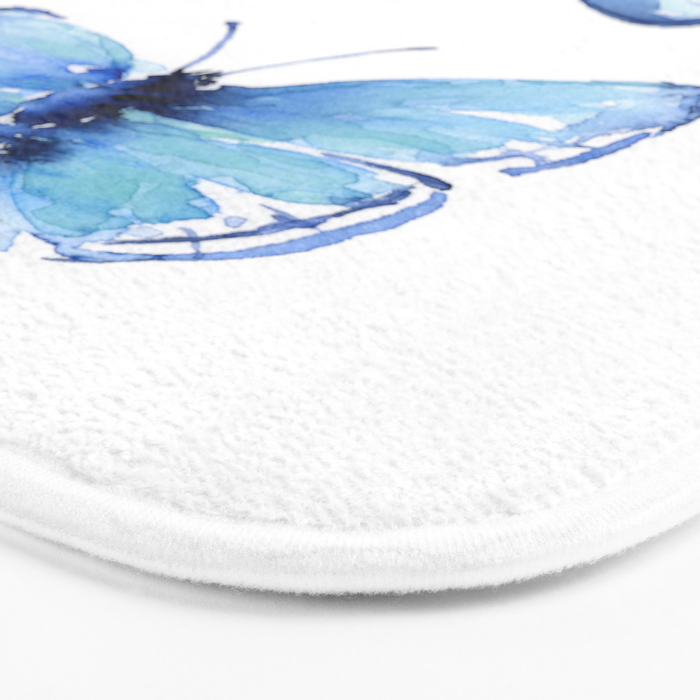 Two Blue Butterflies Watercolor Bath Mat Gallery Image 3