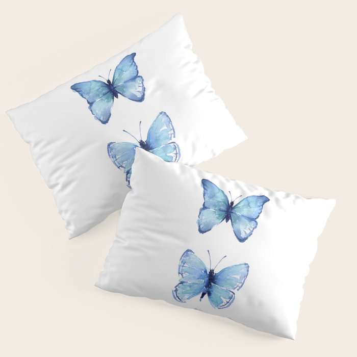 Two Blue Butterflies Watercolor Pillow Sham Gallery Image 3