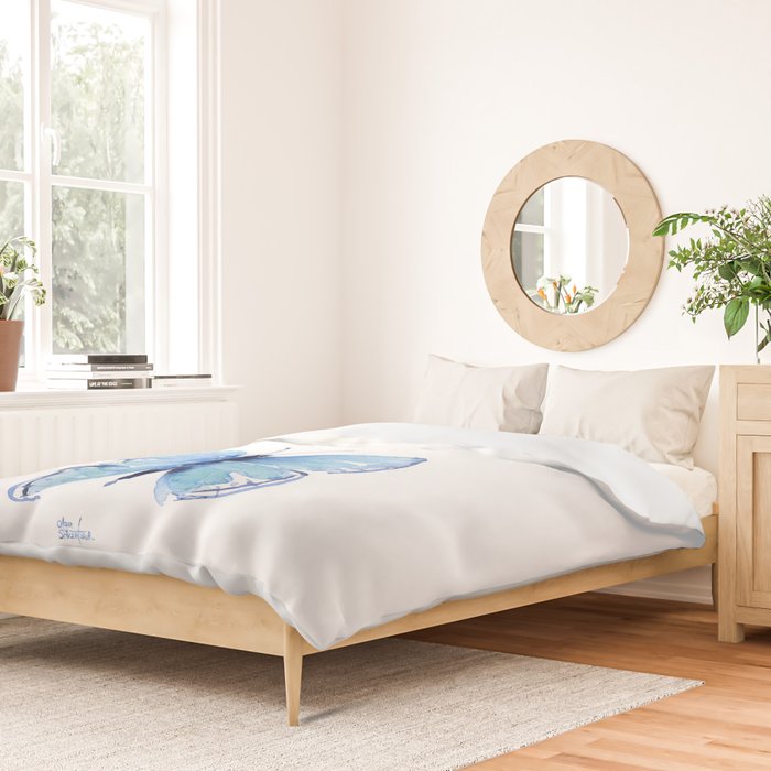 Two Blue Butterflies Watercolor Duvet Cover Gallery Image 2