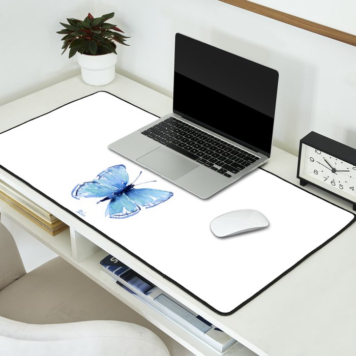 Two Blue Butterflies Watercolor Desk Mat Gallery Image 2