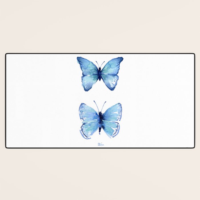 Two Blue Butterflies Watercolor Desk Mat Gallery Image 3