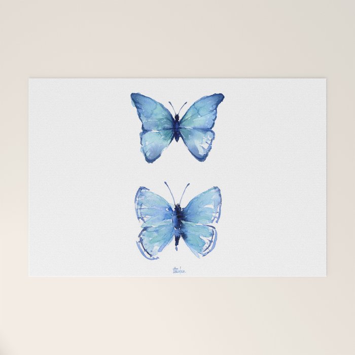 Two Blue Butterflies Watercolor Welcome Mat Gallery Image 1
