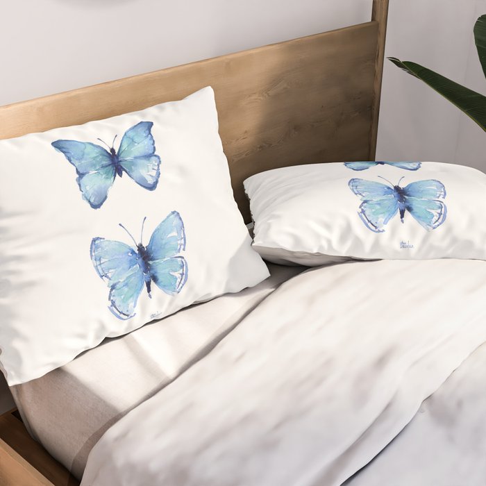 Two Blue Butterflies Watercolor Pillow Sham Gallery Image 2