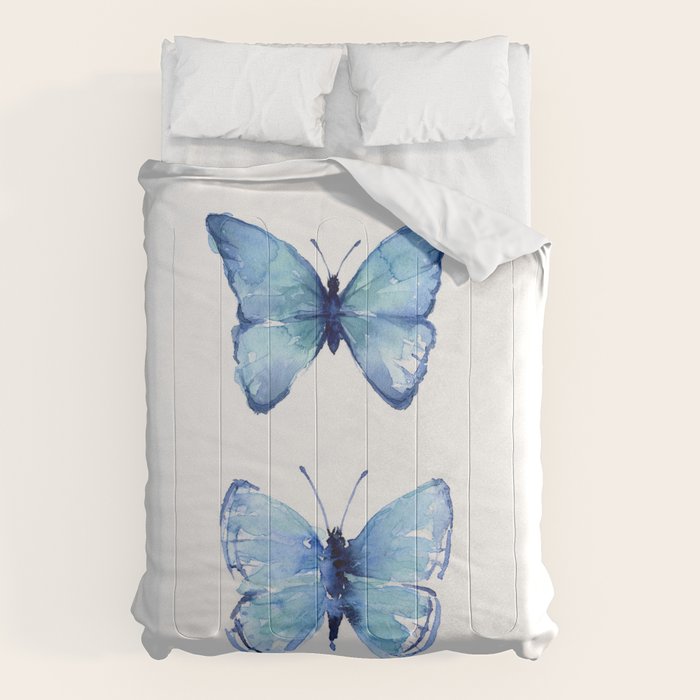 Two Blue Butterflies Watercolor Comforter Gallery Image 6