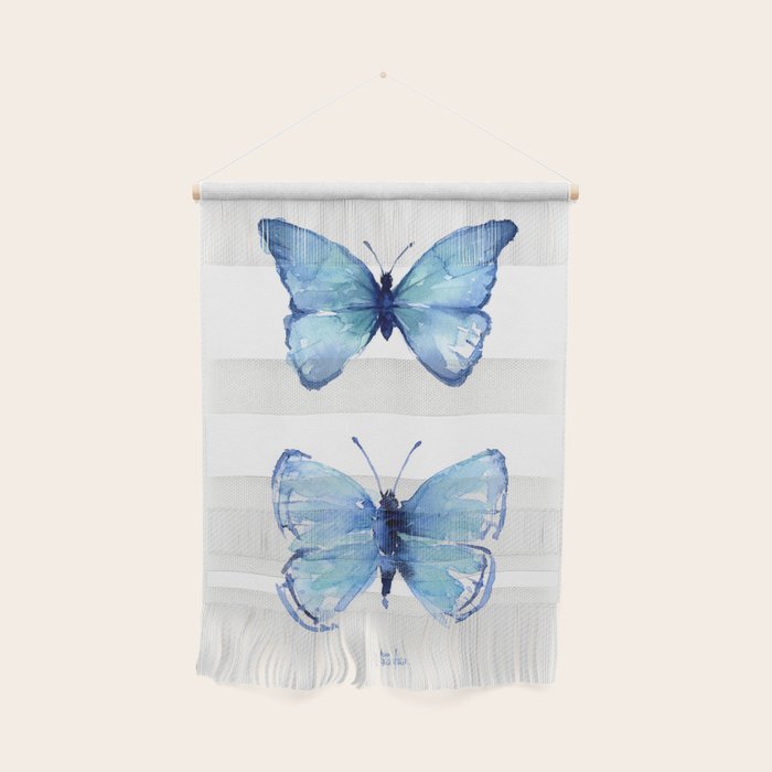 Two Blue Butterflies Watercolor Wall Hanging Gallery Image 1