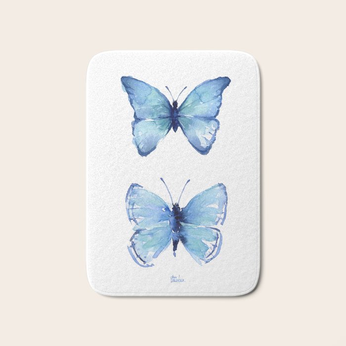 Two Blue Butterflies Watercolor Bath Mat Gallery Image 1